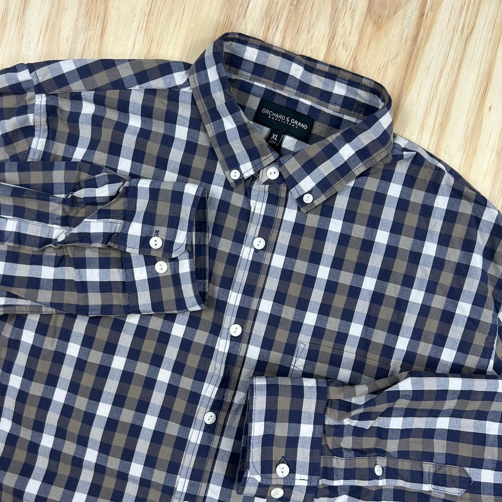 Orchard & Grand Blue Plaid Gingham Button Shirt XL Long Sleeve‎ Preppy